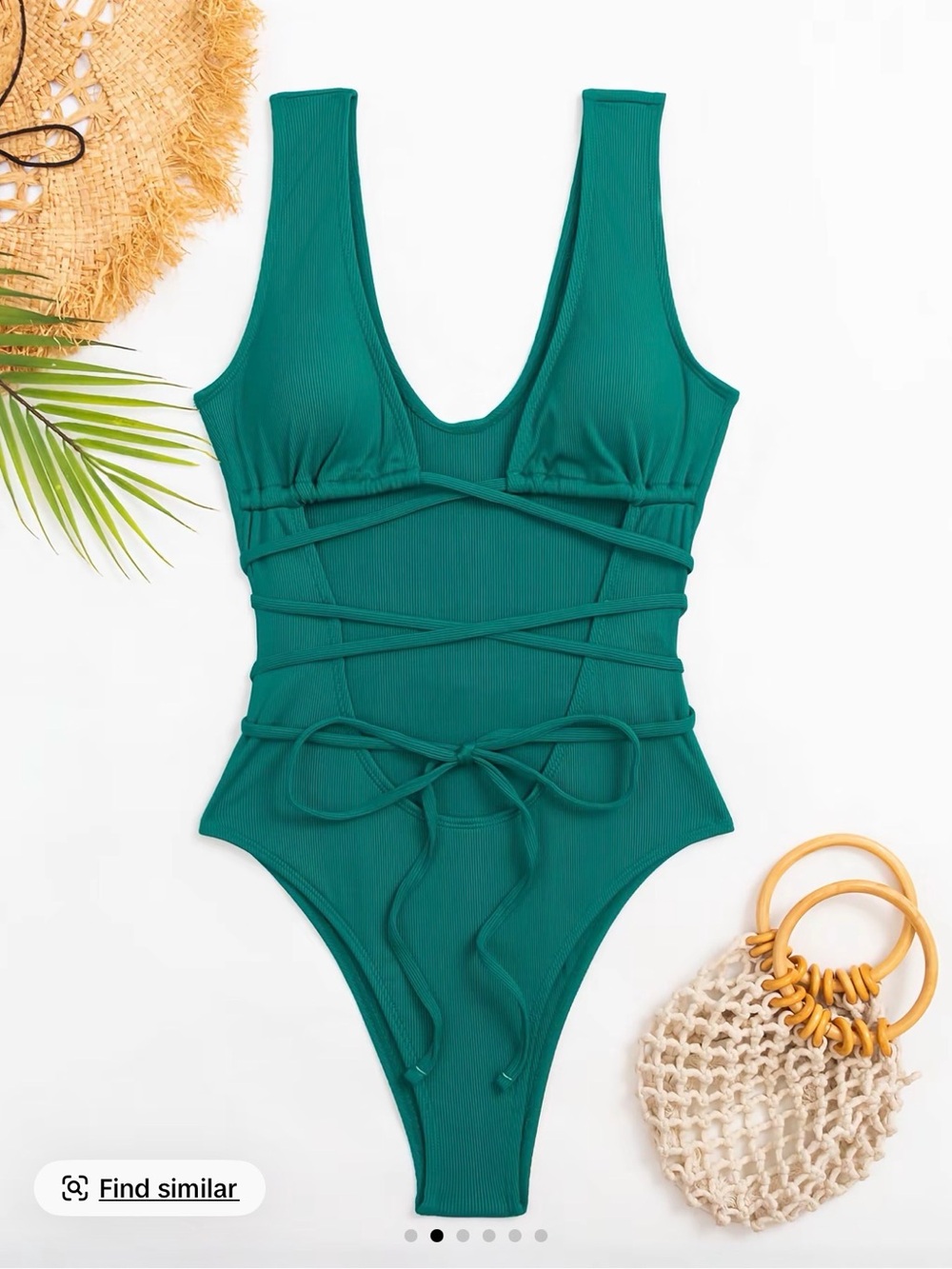 Scoop Neck Green One-Piece Swimsuit with Wrap Ties